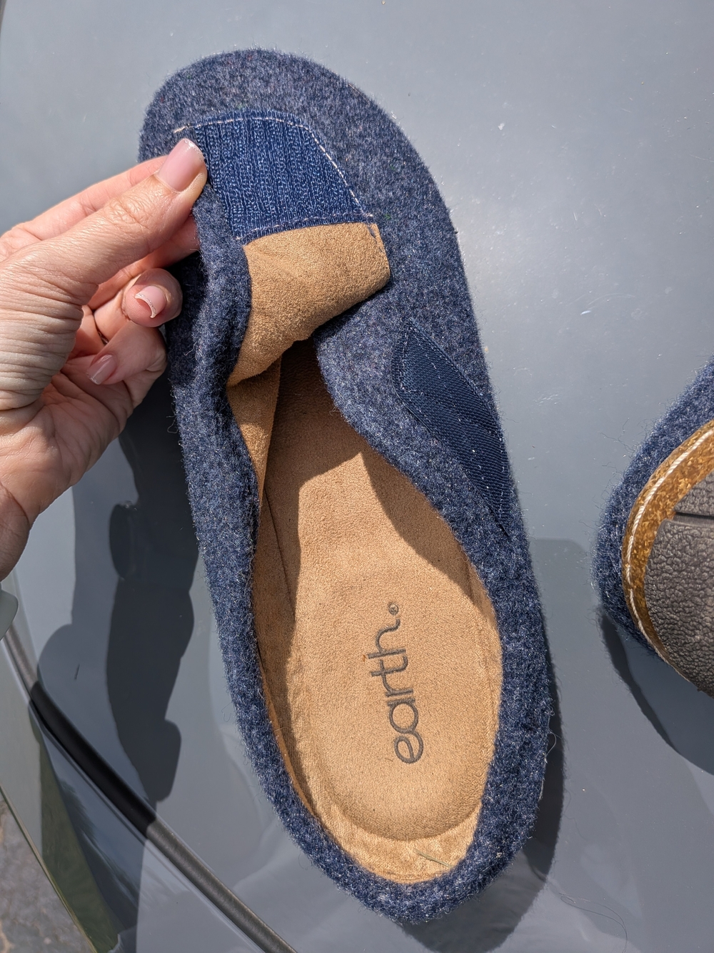Earth Ezra Navy Boiled Wool Slip-On Clogs Mules Boho Shabby Chic Comfort Size 9 - Picture 6 of 7